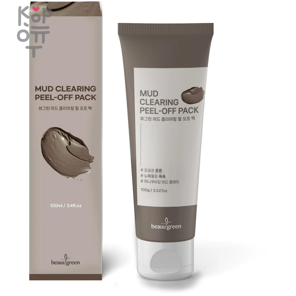 BEAUUGREEN Mud Clearing Peel-Off Pack - Очищающая маска-пленка для лица с Морскими Минералами 100мл., купить с доставкой на дом фото 1 — Корейские товары для всей семьи(КорОпт)