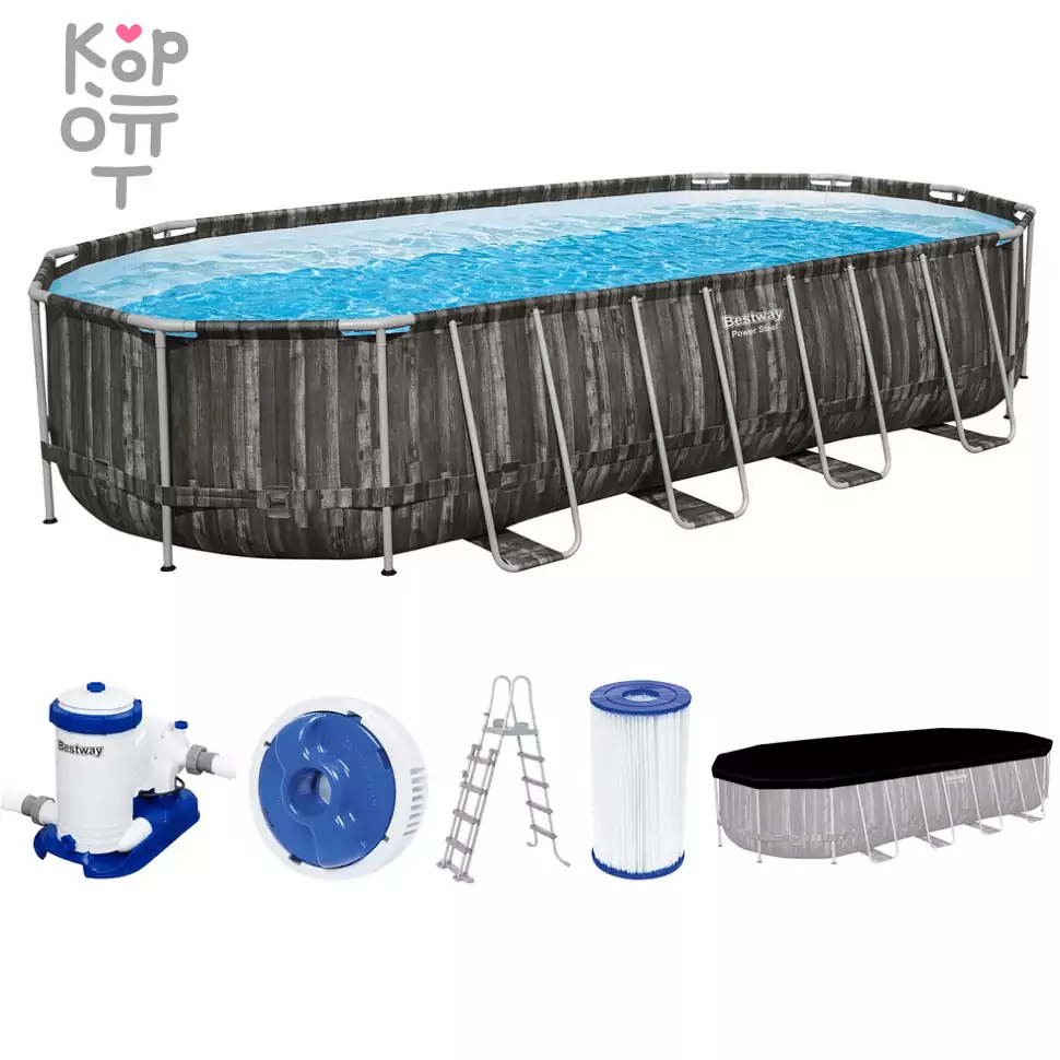 Каркасный бассейн со стальными стенками Bestway Hydrium Frame Pool модель 561ES, 732х366х132см(28068л.), цвет - мореный дуб, купить с доставкой на дом фото 1 — Корейские товары для всей семьи(КорОпт)
