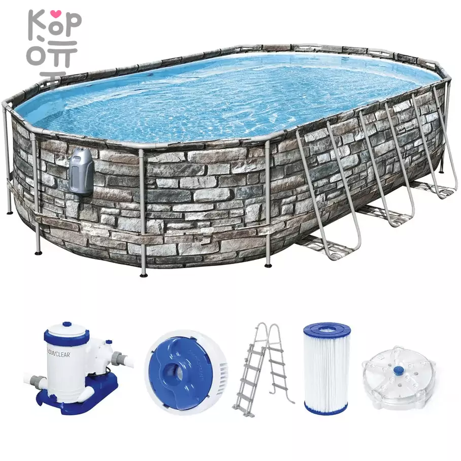 Каркасный бассейн Power Steel, Comfort Jet Series модель 56719, 610х366х122см(20241л.), имитация каменной стены (натуральный камень), овальный, купить с доставкой на дом фото 1 — Корейские товары для всей семьи(КорОпт)