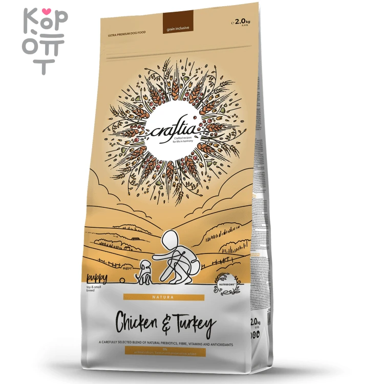 CRAFTIA NATURA Сухой корм для щенков миниатюрных и мелких пород из Курицы и Индейки. — Корейские товары для всей семьи(КорОпт)