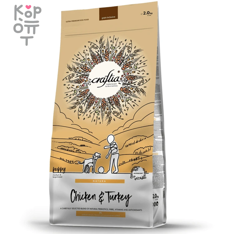 CRAFTIA NATURA Сухой корм для щенков средних и крупных пород из Курицы и Индейки.  — Корейские товары для всей семьи(КорОпт)