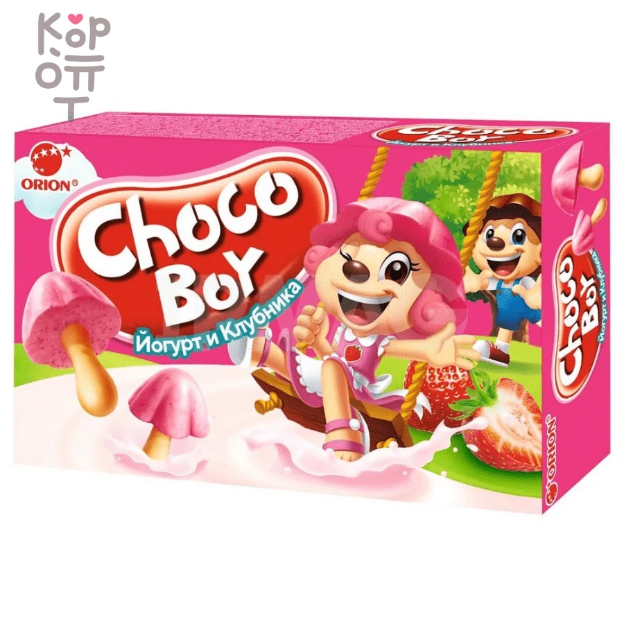 Orion Choco Boy Yogurt & Strawberry - Печенье Чоко Бой Йогурт и Клубника, 40гр., купить с доставкой на дом фото 1 — Корейские товары для всей семьи(КорОпт)