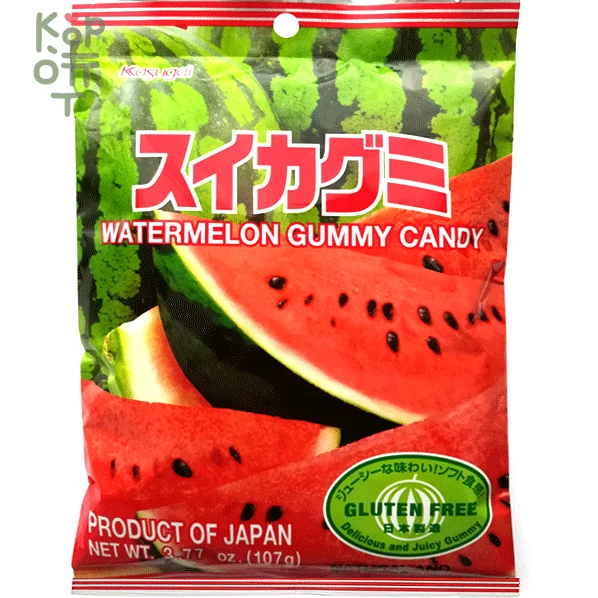 Мармелад жевательный со вкусом арбуза Kasugai Watermelon gummy candy, 107гр., купить с доставкой на дом фото 1 — Корейские товары для всей семьи(КорОпт)