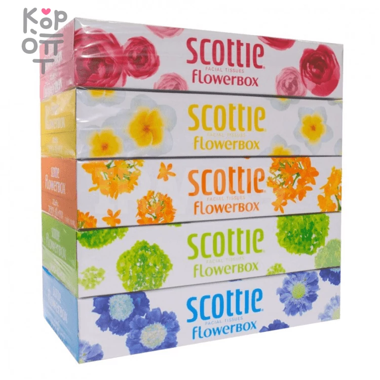 Nippon Paper Crecia Scottie Flowerbox - Салфетки двухслойные с цветочным дизайном 5уп.*160шт. в спайке — Корейские товары для всей семьи(КорОпт)