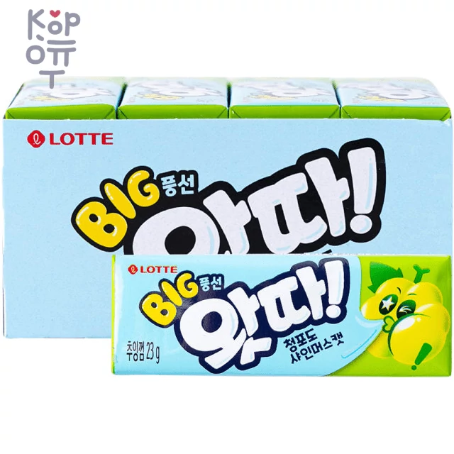 LOTTE WHATTA Big Bubble Gum Green Grape - Жевательная резинка со вкусом Зеленого Винограда, 23гр. — Корейские товары для всей семьи(КорОпт)