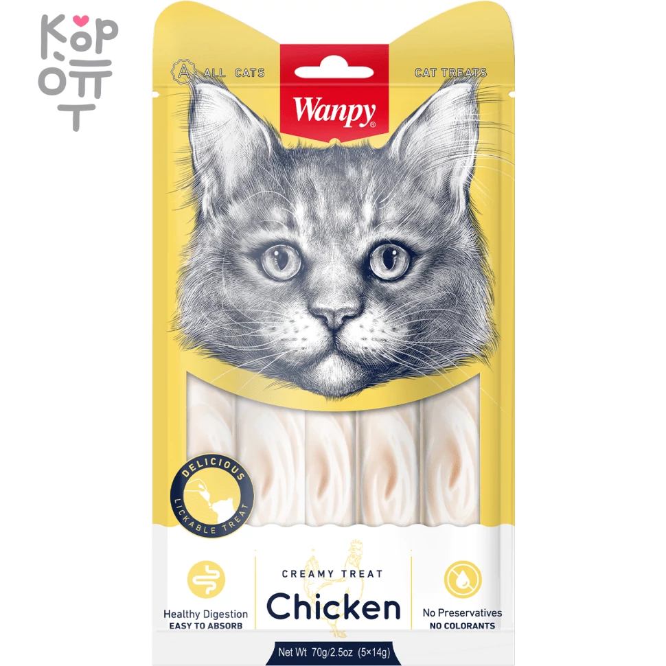Лакомство Wanpy Cat «нежное пюре» из курицы, для кошек, 70гр., купить с доставкой на дом фото 1 — Корейские товары для всей семьи(КорОпт)