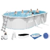 Каркасный всесезонный овальный бассейн Bestway Hydrium Steel Frame Pool модель 56586, 500х360х120см(16296л.), фильтрующий насос, тент, лестница в комплекте, купить с доставкой на дом фото 1 — Корейские товары для всей семьи(КорОпт)