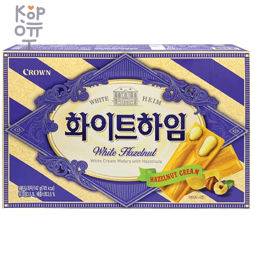 Crown White Heim Печенье со сливочным кремом и фундуком, 142гр. , купить с доставкой на дом фото 1 — Корейские товары для всей семьи(КорОпт)