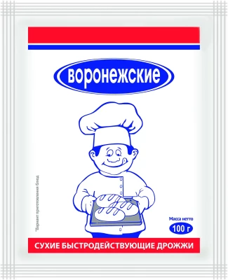 Воронежские — Fast-Acting Dry Yeast — Дрожжи сухие быстродействующие, 100 г — коробка 50 шт