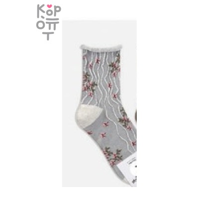 Носки женские высокие Ruffle Flower, 23-25, Ю.Корея, серый