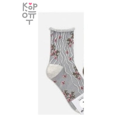 Ruffle Flower — Носки женские высокие, 23-25, Ю.Корея, серый