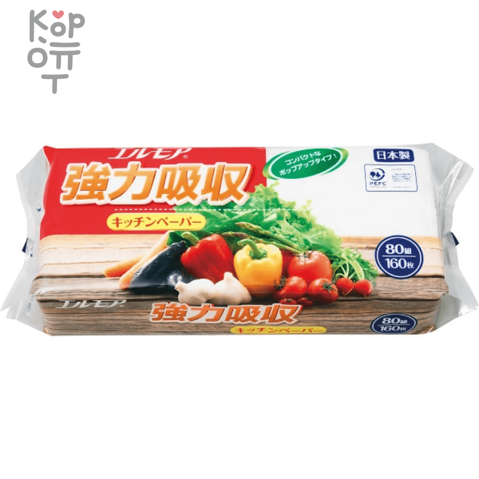 Kami Shodji ELLEMOI Бумажные двухслойные полотенца для кухни 80 отрезков, купить с доставкой на дом фото 1 — Корейские товары для всей семьи(КорОпт)