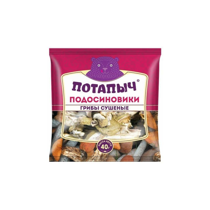 ПОТАПЫЧ — Грибы сушеные ПОТАПЫЧ Подосиновики 40 гр пакет 1\\8