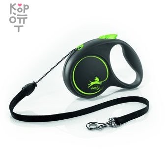flexi рулетка Black Design S (до 12 кг) 5 м трос черный/зеленый — Корейские товары для всей семьи(КорОпт)