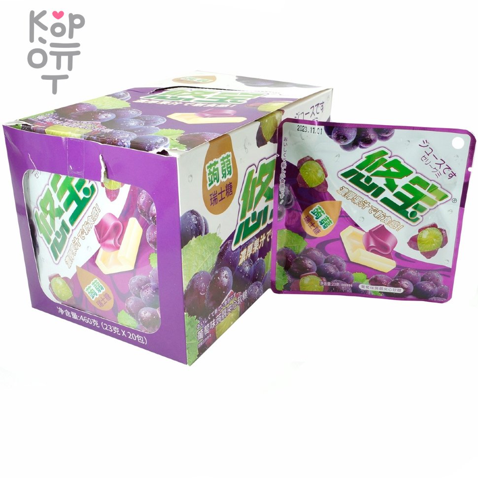 Жевательная конфета Shuguo Mixed Gel Candy Желейная конфета с фруктовой  начинкой и вкусом Винограда по цене 40 руб. в интернет магазине Корейские  товары для всей семьи(КорОпт)