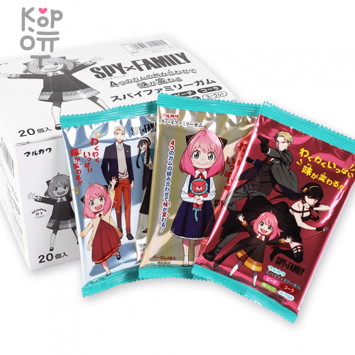 Marukawa Spy Family Chewing Gum Assorted Flavour - Резинка жевательная "Шпионская семейка" (персик, зел. яблоко, йогурт, кола) 10гр.*20шт. в блоке., купить с доставкой на дом фото 1 — Корейские товары для всей семьи(КорОпт)
