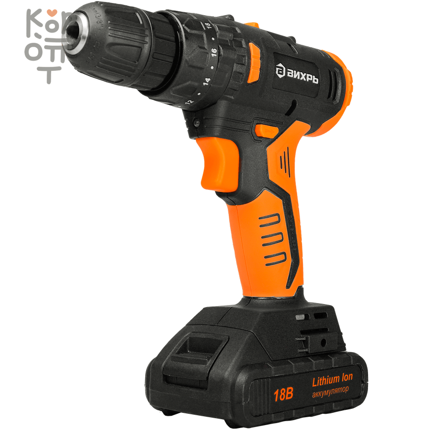 Дрель-шуруповерт аккумуляторная ДА-18Л-2К/Б (2,0 А/ч) (бесщеточный двигатель) Вихрь, купить с доставкой на дом фото 1 &mdash; Корейские товары для всей семьи(КорОпт)