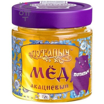 Мёд натуральный акациевый, стекл. б., Потапычъ, 250 г