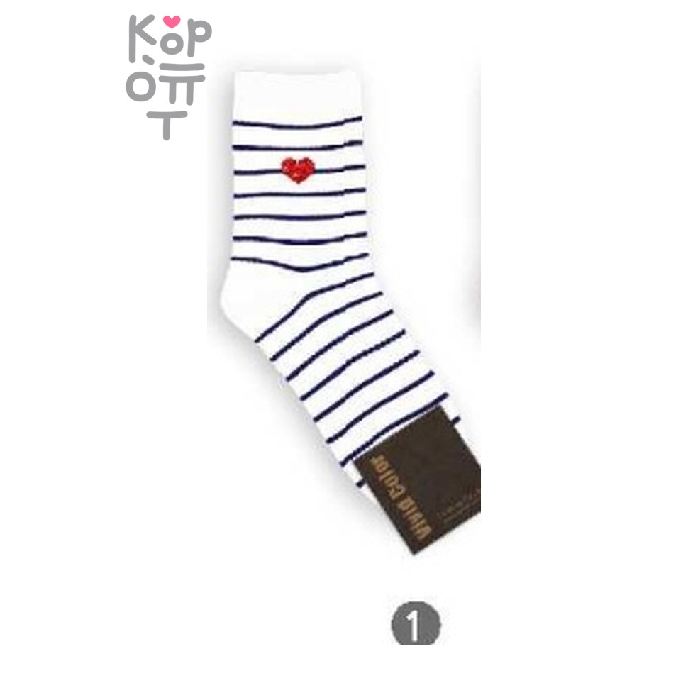 Kikiya Socks - Носки женские высокие с полосками и сердцем, размер 23-25, белый