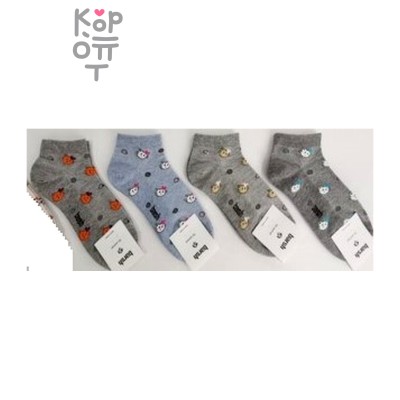Kikiya Socks - Носки женские короткие серые с оранжевым рисунком, размер 23-25, серый(оранжев цветы)