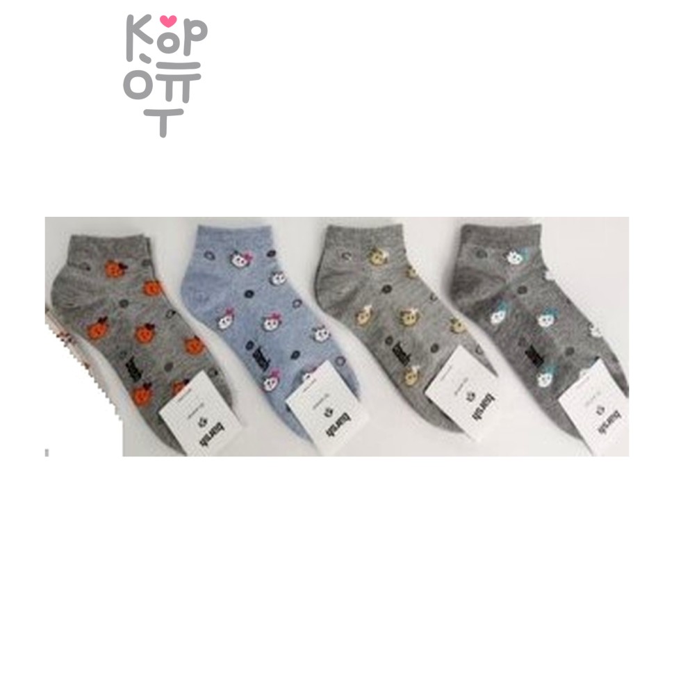 Kikiya Socks - Носки женские короткие серые с оранжевым рисунком, размер 23-25, серый(оранжев цветы)