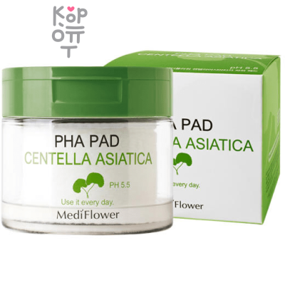 Medi Flower Pad PHA Centella Asiatica pH5.5 - Тонер пэды для лица успокаивающие с экстрактом центеллы 180 мл (60 шт)