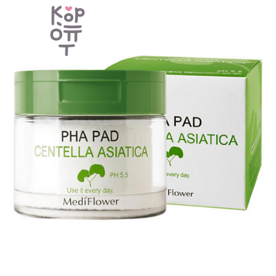 Medi Flower Pad PHA Centella Asiatica pH5.5 - Тонер пэды для лица успокаивающие с экстрактом центеллы 180 мл (60 шт.)