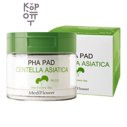 Medi Flower Pad PHA Centella Asiatica pH5.5 - Тонер пэды для лица успокаивающие с экстрактом центеллы 180 мл (60 шт.)