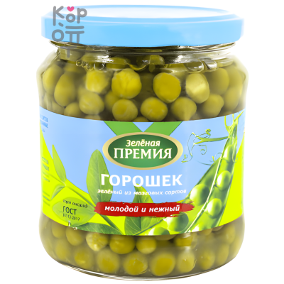 Зеленая Премия Горошек зеленый консервированный 450 мл, Коробка 12 шт.