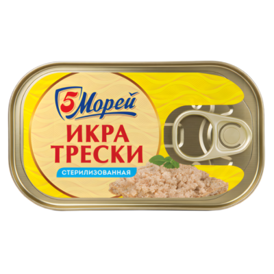 5 Морей Икра трески тихоокеанской пробойная стерилизованная, 120 г, банка с ключом — Коробка 12 штук