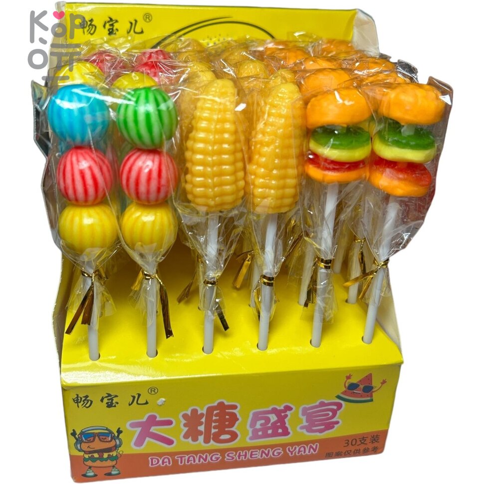 Мармелад жевательный Da Tang на палочке гамбургер, кукуруза, купить с доставкой на дом фото 1 — Корейские товары для всей семьи(КорОпт)