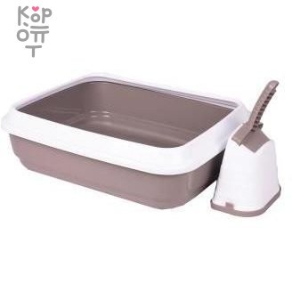 IMAC туалет-лоток для кошек DUO с совочком на подставке 59х40х28h см, серо-бежевый — Корейские товары для всей семьи(КорОпт)