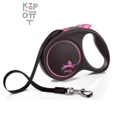 flexi рулетка Black Design M (до 25 кг) 5 м лента черный/розовый