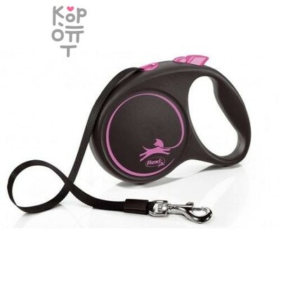 flexi рулетка Black Design M (до 25 кг) 5 м лента черный/розовый