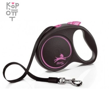 flexi рулетка Black Design M (до 25 кг) 5 м лента черный/розовый — Корейские товары для всей семьи(КорОпт)