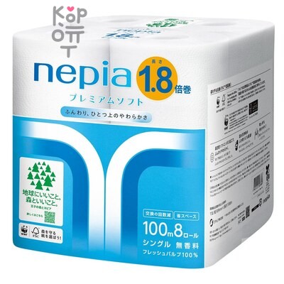 NEPIA "Premium Soft" — Однослойная туалетная бумага 100 м (8 рулонов)