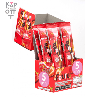 Палочки бисквитные &quot;ТОППО&quot; с клубничной начинкой СЛИМ пачка Lotte, упаковка 11гр.*12шт. — Корейские товары для всей семьи(КорОпт)