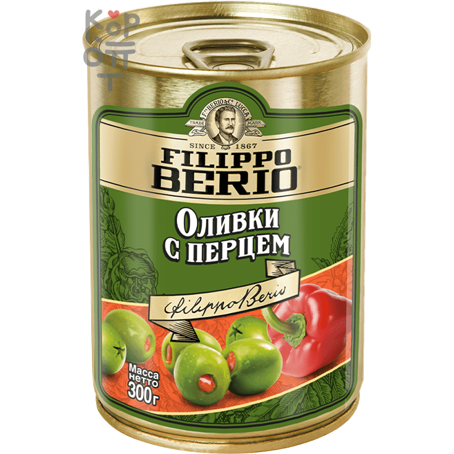 Filippo Berio - Оливки с перцем 300гр.  