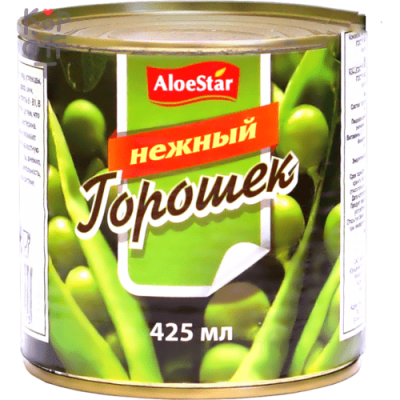 AloeStar - Горошек зеленый консервированный 425 г, Коробка 24 шт.