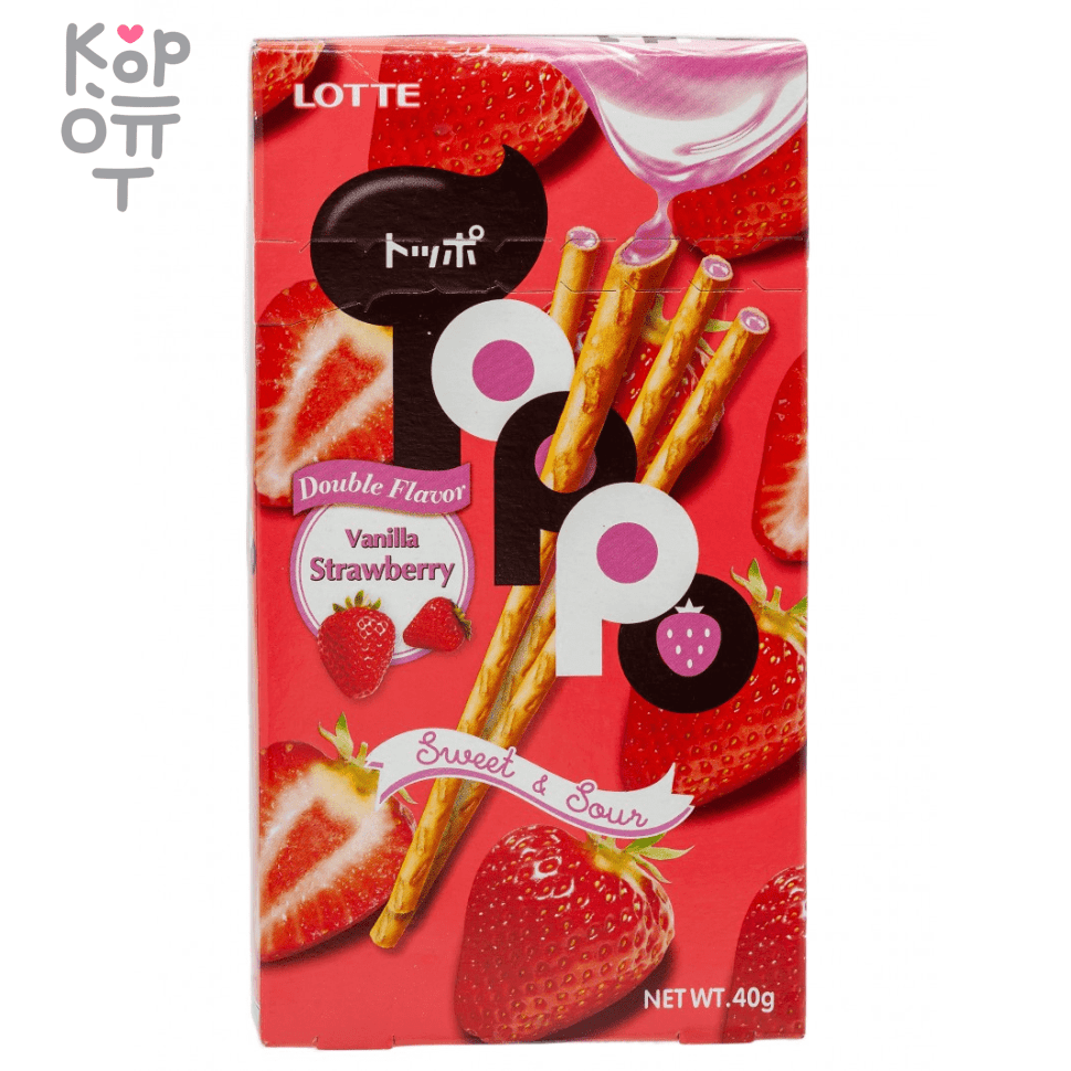 Палочки бисквитные с клубничной начинкой "ТОППО" Lotte. фото 1 &mdash; Корейские товары для всей семьи(КорОпт)