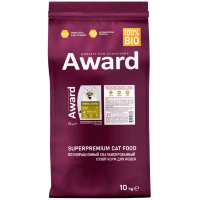 AWARD Hairball & Indoor Сухой корм для взрослых кошек для выведения шерсти с Уткой и Индейкой с добавлением Зеленой Чечевицы и Юкки Шидигера.
