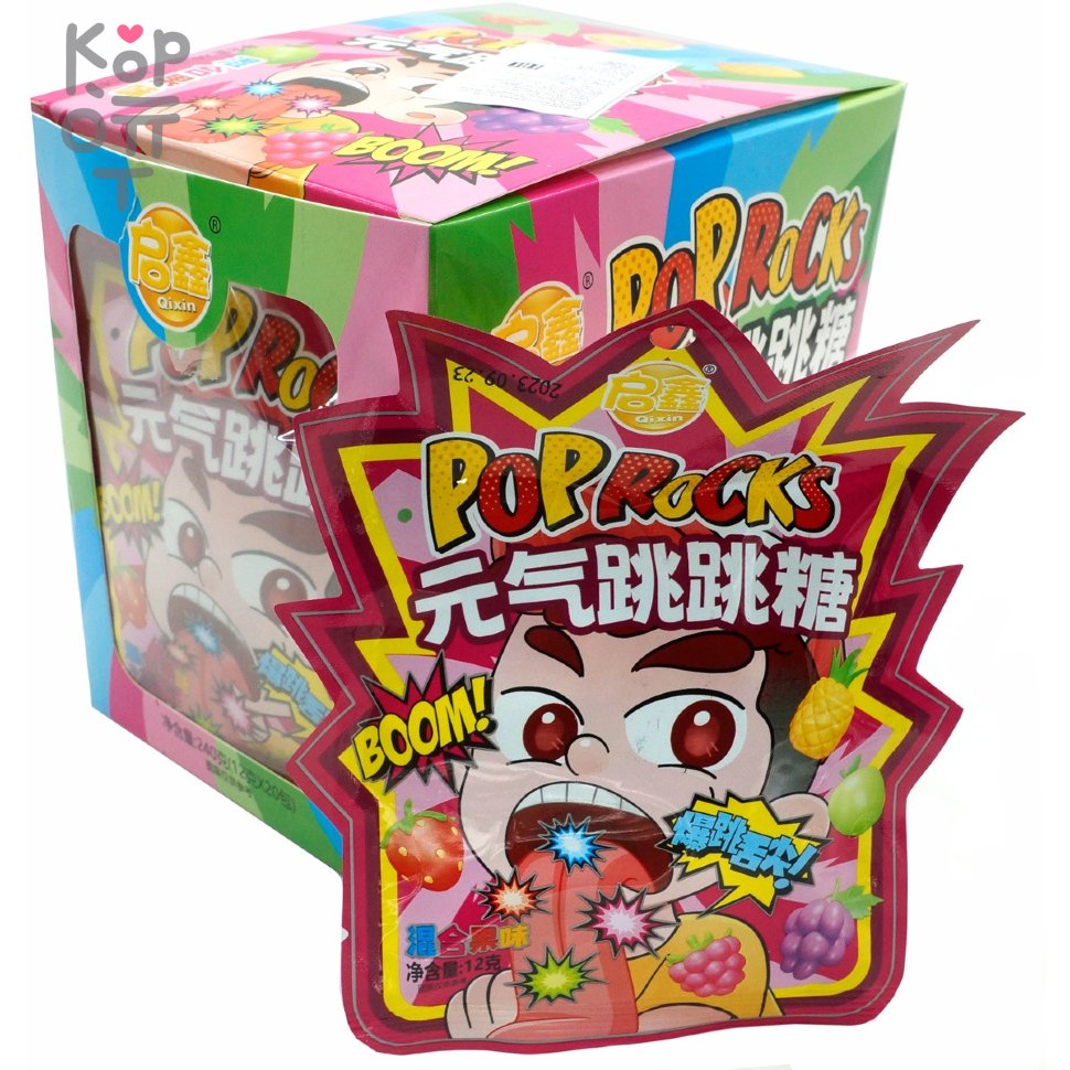 Карамель шипучка-взрывашка Qixin Pop Rocks с переводилкой и взрывным вкусом спелых фруктов