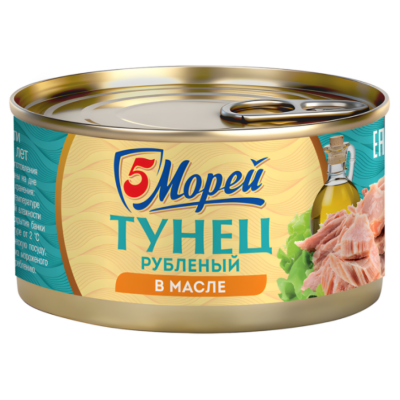 5 Морей Тунец рубленый в масле, 185 г — Коробка 24 штук
