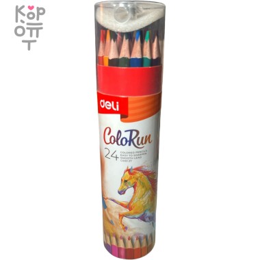 Deli ColoRun Pencil 24 set - Набор цветных треугольных карандашей в тубе с точилкой, 24 цвета — Корейские товары для всей семьи(КорОпт)
