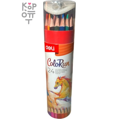 Deli ColoRun Pencil 24 set - Набор цветных треугольных карандашей в тубе с точилкой, 24 цвета