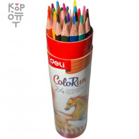 Deli ColoRun Pencil 24 set - Набор цветных треугольных карандашей в тубе с точилкой, 24 цвета