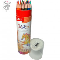 Deli ColoRun Pencil 24 set - Набор цветных треугольных карандашей в тубе с точилкой, 24 цвета