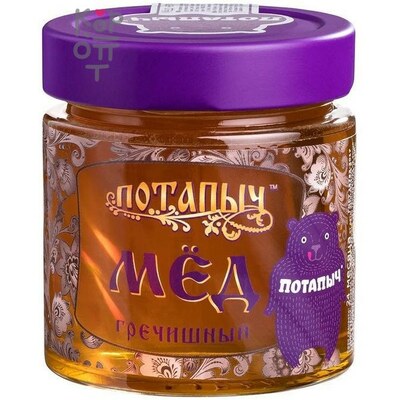 Мёд натуральный гречишный, стекл. б., Потапычъ, 250 г