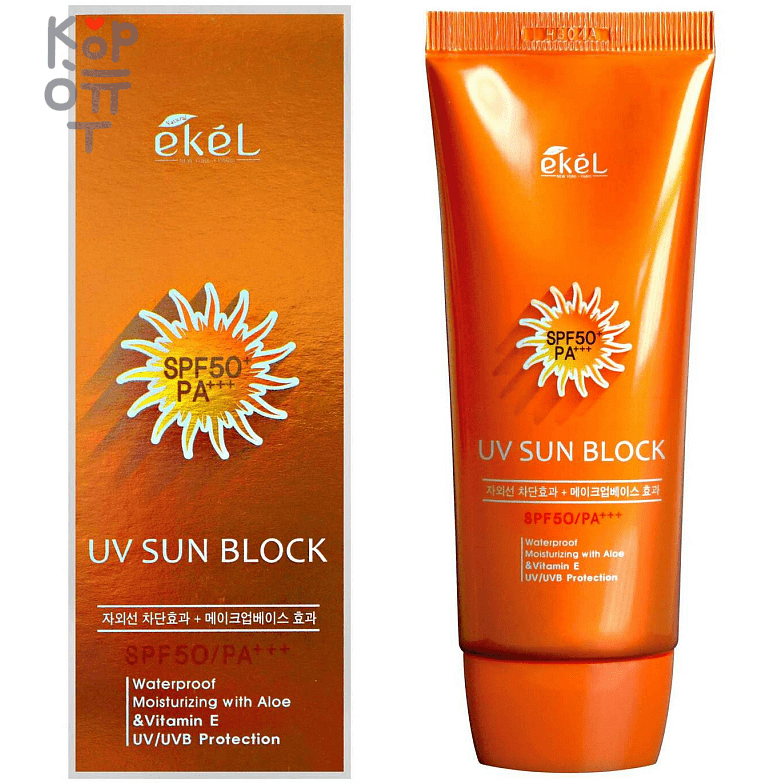 Ekel UV Sun Block SPF50/PA+++ - Солнцезащитный крем с экстрактом Алоэ и витамином Е SPF50/PA+++, 70мл., купить с доставкой на дом фото 1 — Корейские товары для всей семьи(КорОпт)