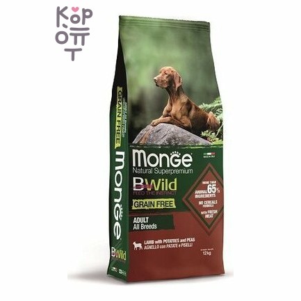 Monge Dog BWild GRAIN FREE - Беззерновой корм из мяса ягненка с картофелем для взрослых собак всех пород, 12 кг